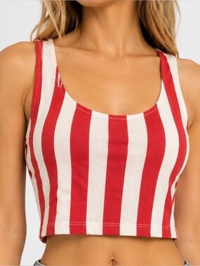 Divided Red White Stripe Crop Tank Top Medium Summer